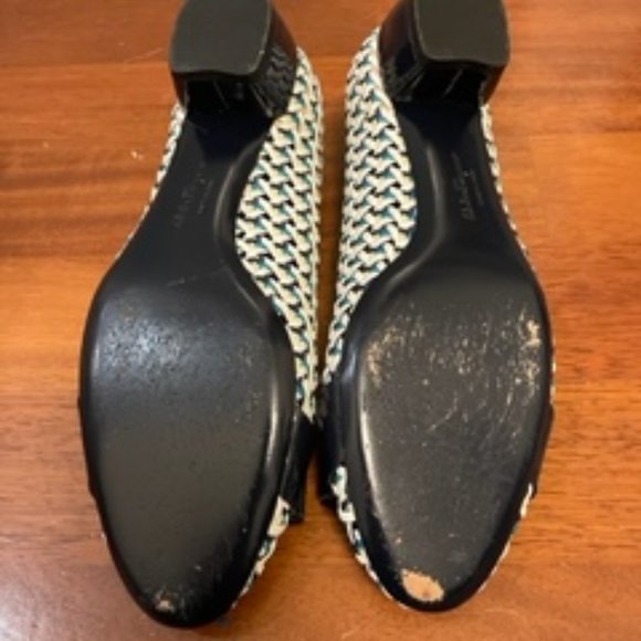 Black, White and speks of Blue - Ferragamo Flats - Picture 4 of 4